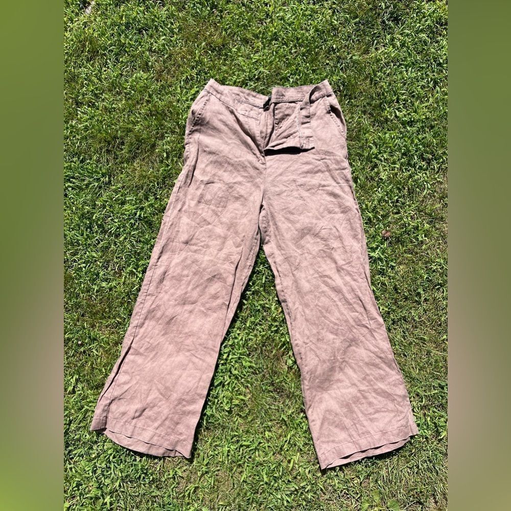 Adrienne Vittadini Women’s High waisted wide leg 100% linen pants- size 12
